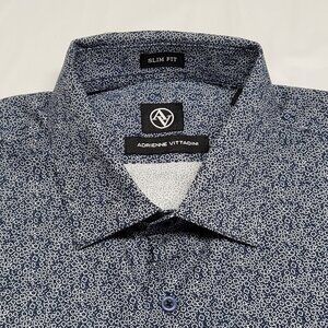 Adrienne Vittadini Mens Dress Shirt L 16.5 32/33 Slim Fit Geometric Button Up